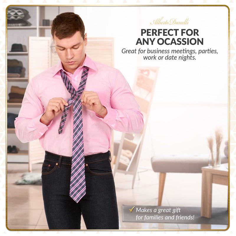 Alberto Danelli Men's Dress Shirt & Tie Set, Regular Fit, Long Sleeve, Up to 5XL, Blush - Image 3